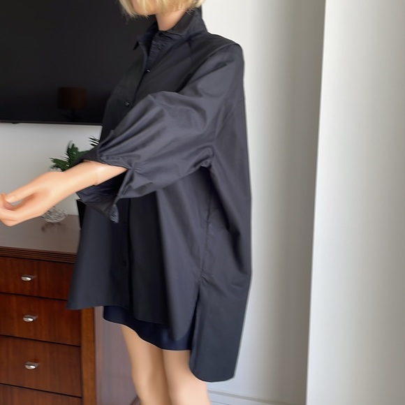 TOPSHOP OVERSIZED LONG BLACK BUTTON DOWN SHIRT - Picture 5 of 9
